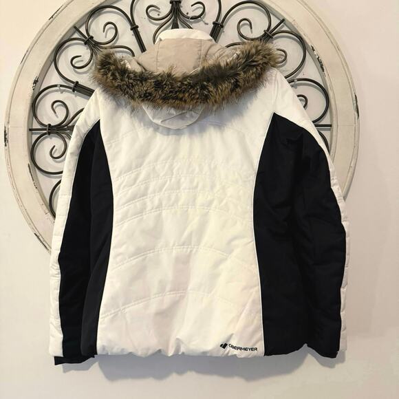 Obermeyer Tuscany II Insulated Ski Hooded Jacket White Black Womens 14 Large - Picture 3 of 11